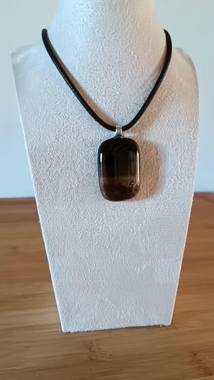 Handmade fused transparent brown glass pendant necklace, minimal jewellery, gift for him or her, letterbox gift