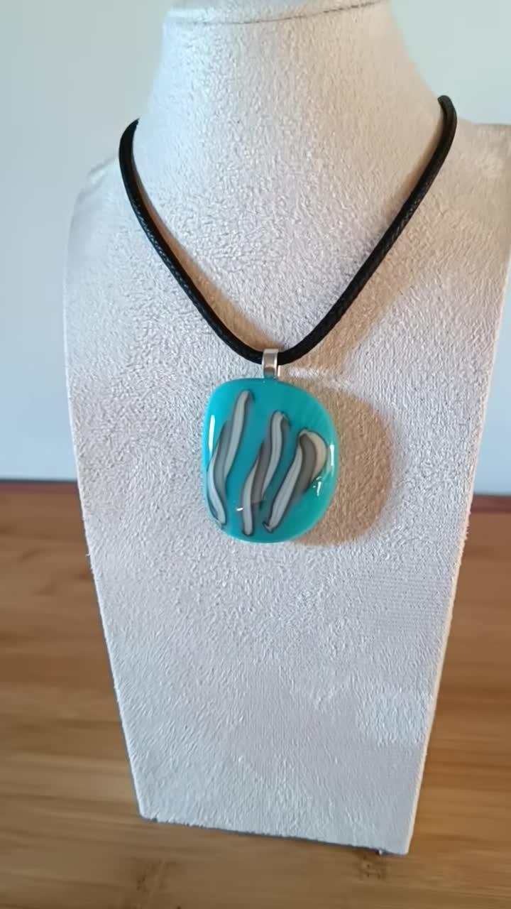 Handcrafted turquoise blue fused glass pendant necklace, handmade jewelry, gift for her, letterbox gift