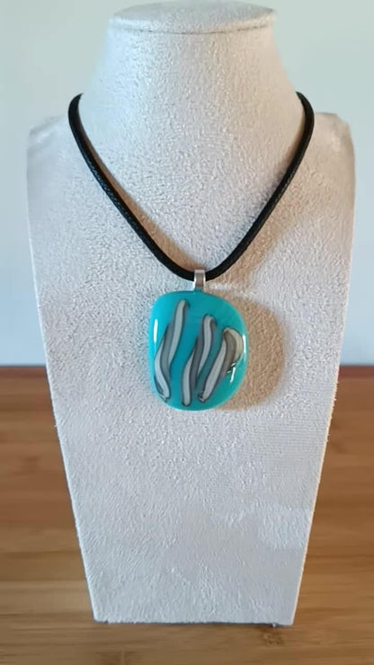 Handcrafted turquoise blue fused glass pendant necklace, handmade jewelry, gift for her, letterbox gift