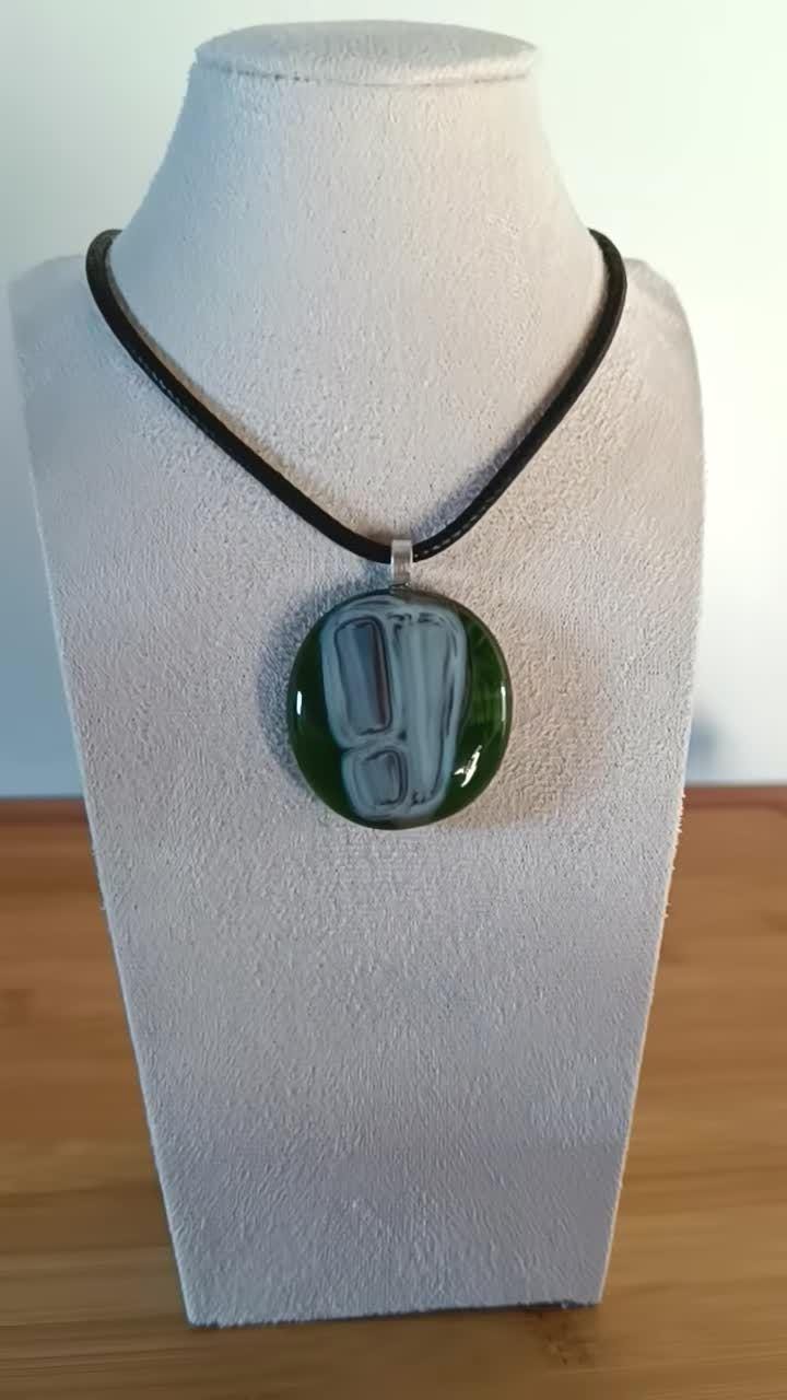 Handmade fused transparent green glass pendant necklace, minimal jewellery, gift for him or her, letterbox gift