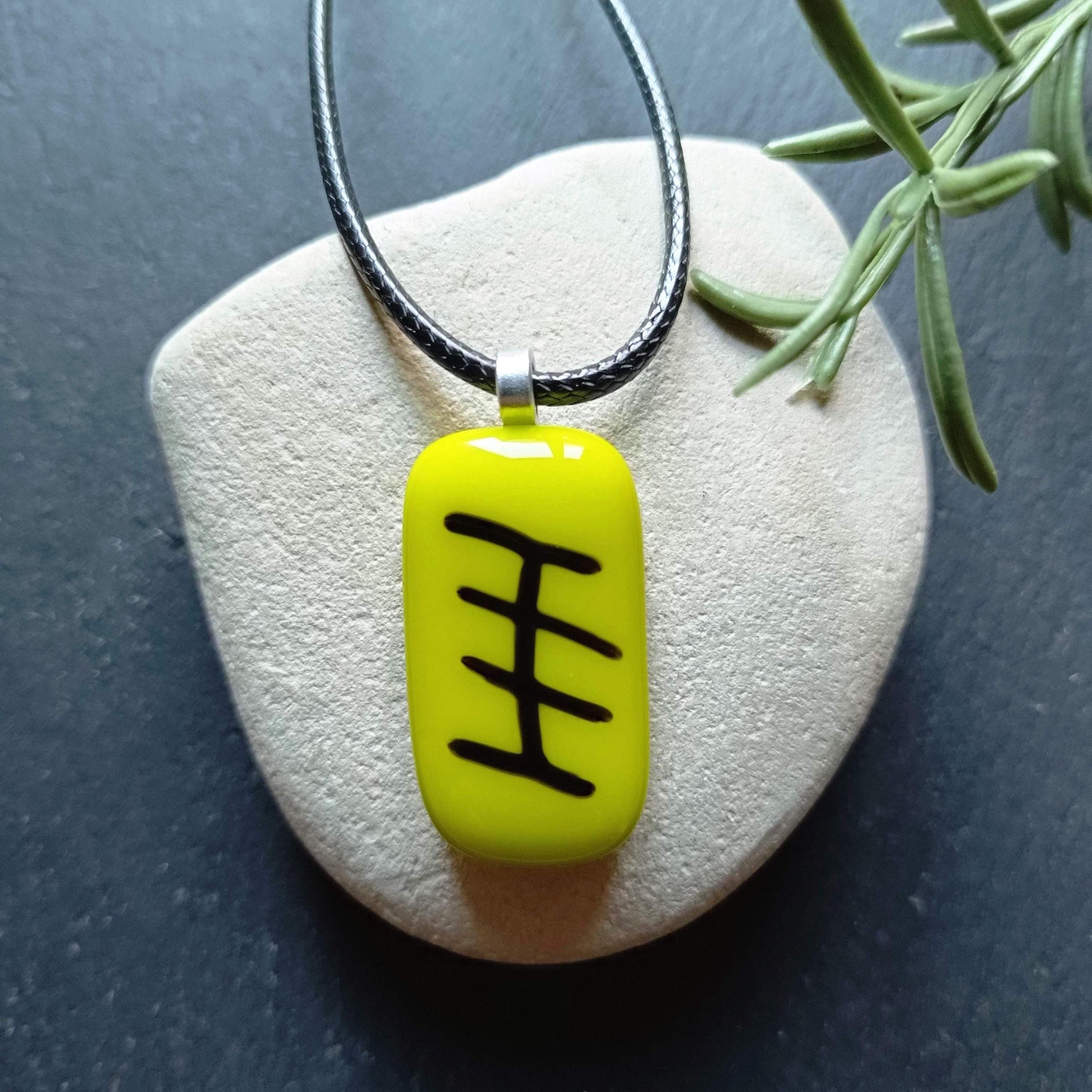 Handmade lime green fused glass pendant with cord necklace, gender-neutral gift idea, funky glass pendant