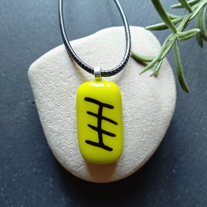Handmade lime green fused glass pendant with cord necklace, gender-neutral gift idea, funky glass pendant