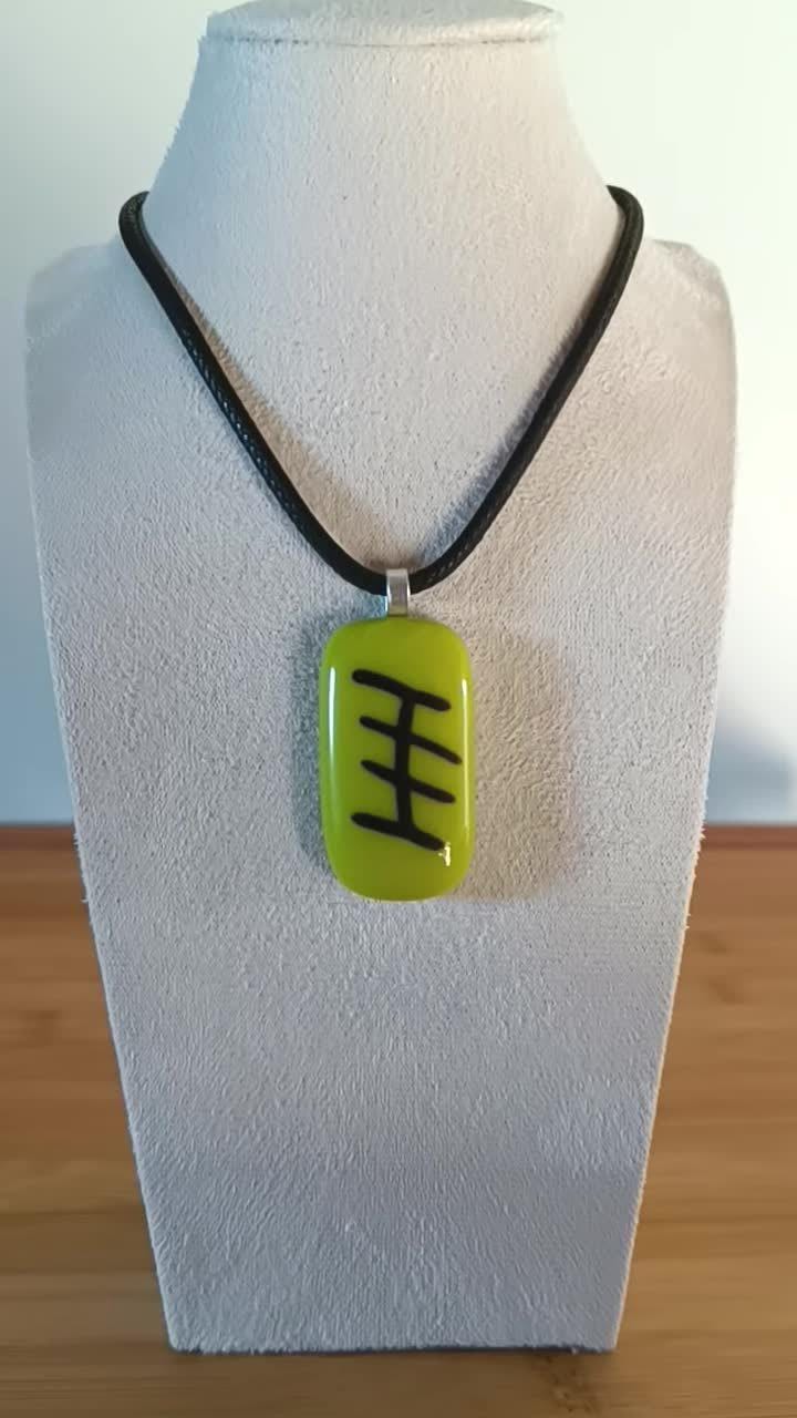 Handmade lime green fused glass pendant with cord necklace, gender-neutral gift idea, funky glass pendant