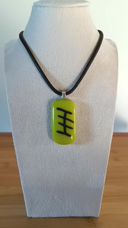 Handmade lime green fused glass pendant with cord necklace, gender-neutral gift idea, funky glass pendant