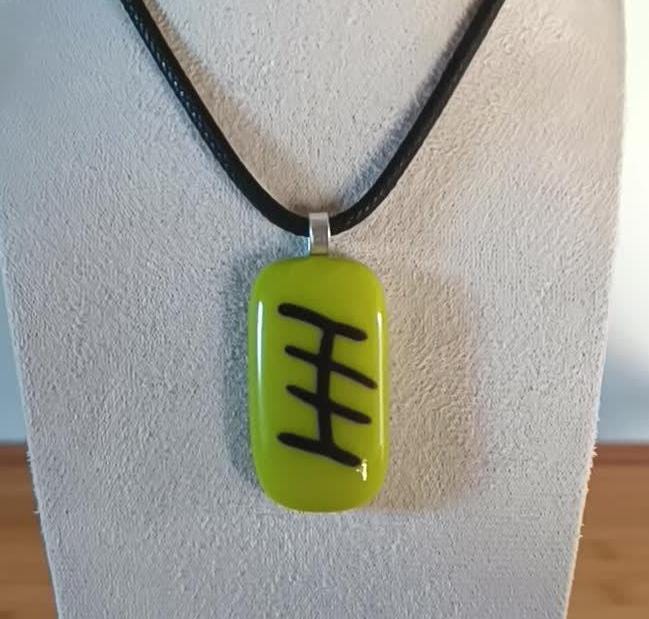 Handmade lime green fused glass pendant with cord necklace, gender-neutral gift idea, funky glass pendant