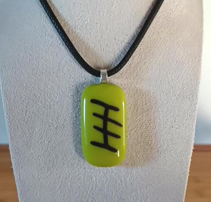 Handmade lime green fused glass pendant with cord necklace, gender-neutral gift idea, funky glass pendant