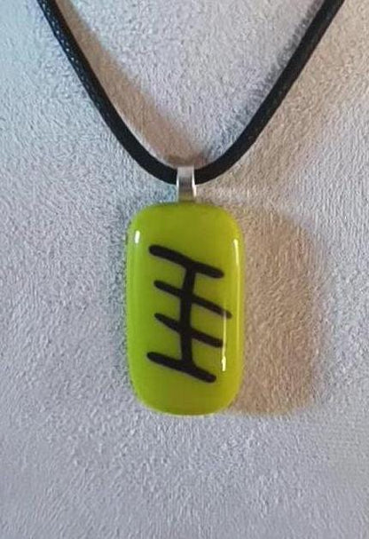 Handmade lime green fused glass pendant with cord necklace, gender-neutral gift idea, funky glass pendant