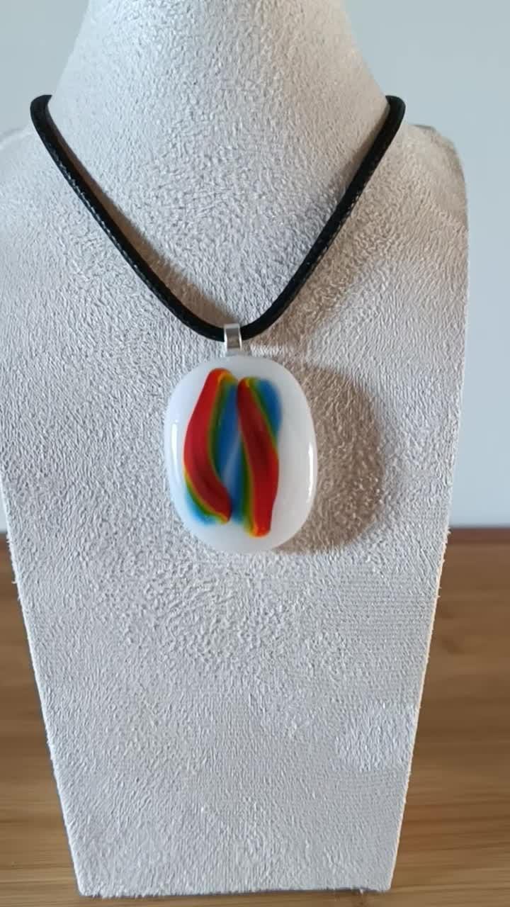 Handmade Multi Coloured Glass Pendant Necklace with Cord Necklace