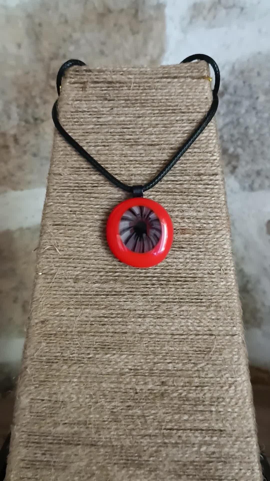 Boho Orange Fused Glass Pendant, Statement Necklace for Women, Handmade Artisan Jewelry