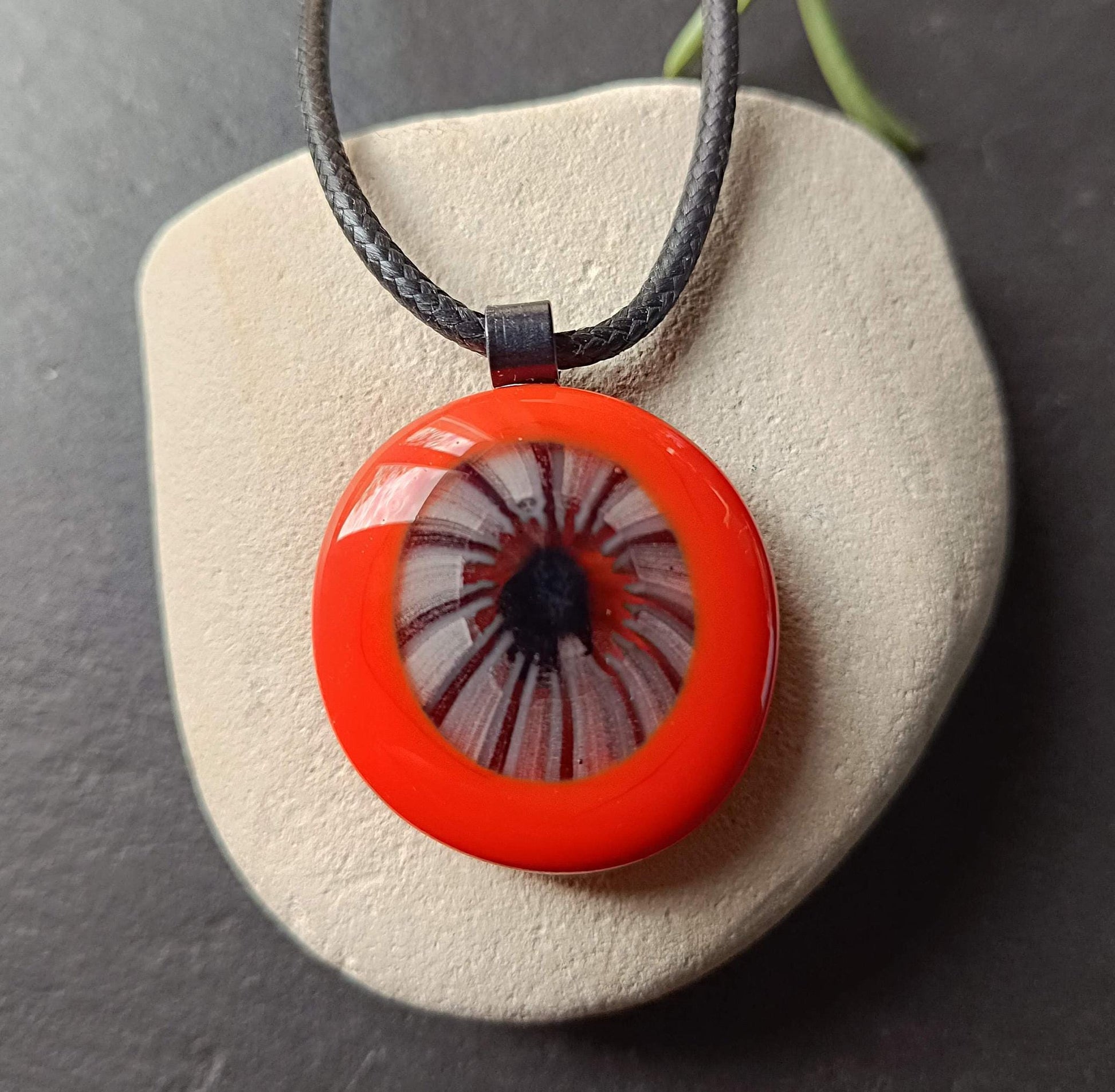 Boho Orange Fused Glass Pendant, Statement Necklace for Women, Handmade Artisan Jewelry