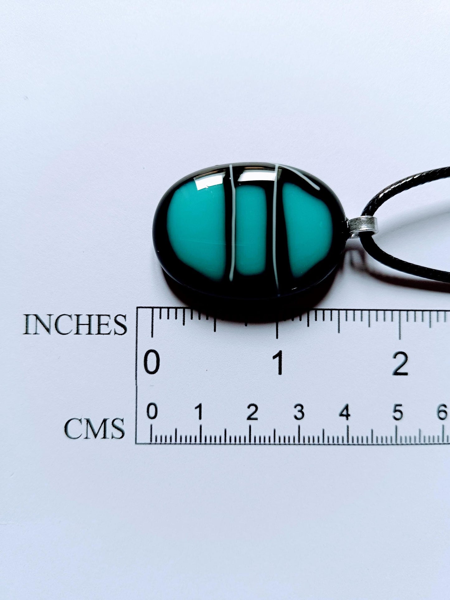 Handcrafted Black and Turquoise Glass Pendant Necklace - Unique Statement Jewellery - Letterbox Gift - One off Funky Gift for Her