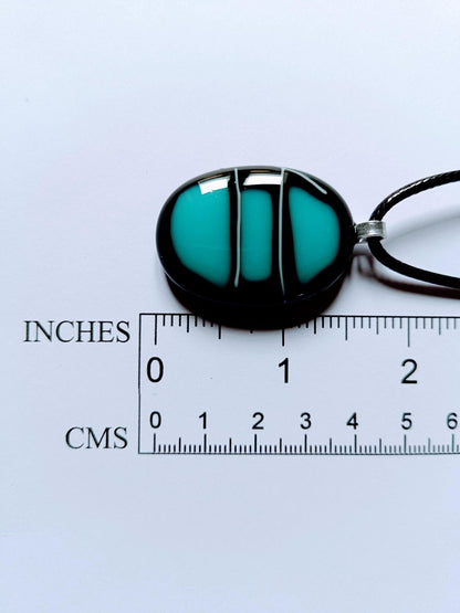 Handcrafted Black and Turquoise Glass Pendant Necklace - Unique Statement Jewellery - Letterbox Gift - One off Funky Gift for Her