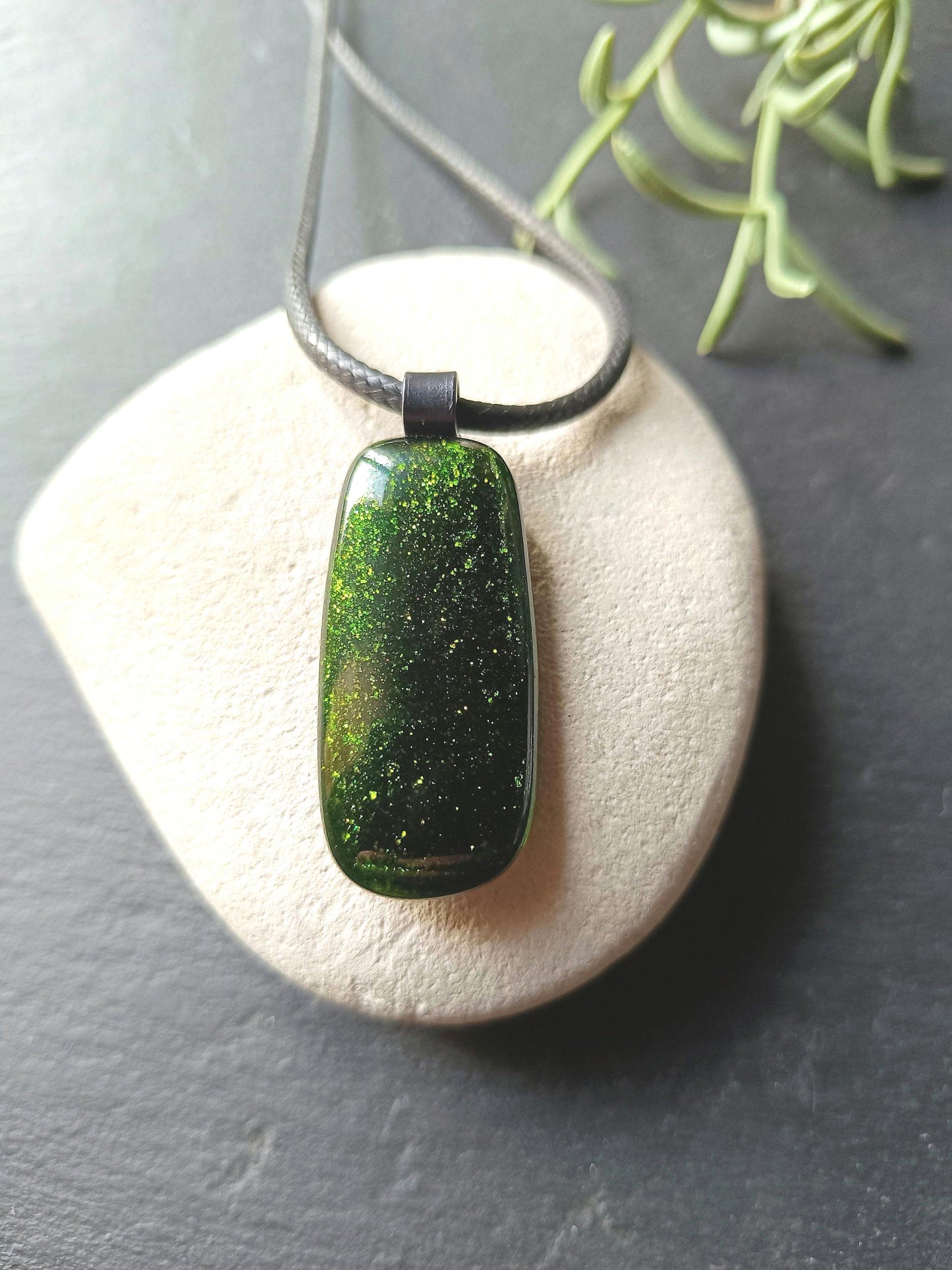 Sparkling Fused Glass Necklace by Artisan - Handmade Glittery Pendant with Gift Pouch
