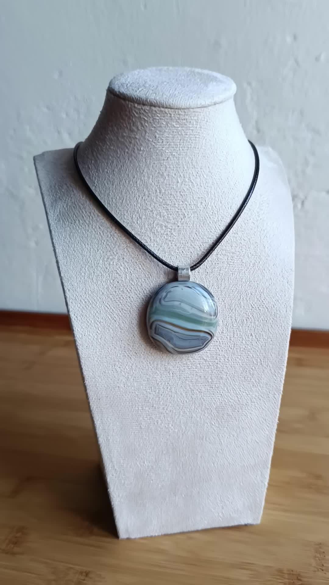 Fused Glass Pendant Necklace - Natural Tones - Gender Neutral Handmade Birthday Gift - Letterbox Gift - One off Funky Gift