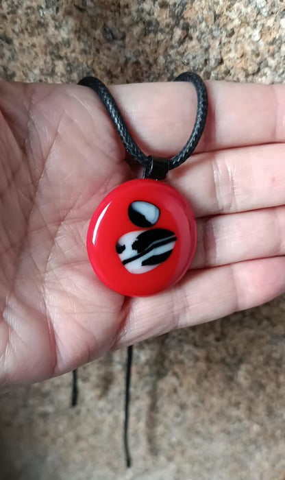 Red fused glass pendant necklace, handmade red jewellery, birthday gift for her or for him, easy to mail gift, gender-neutral idea