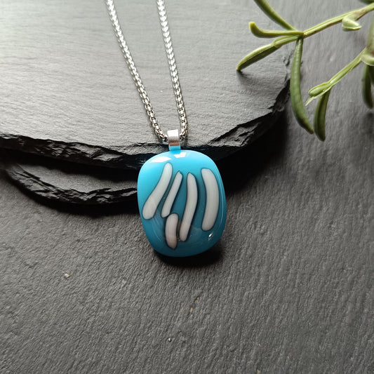 Handcrafted turquoise and vanilla fused glass pendant necklace, gift for her, funky necklace, handmade jewellery, easy to mail