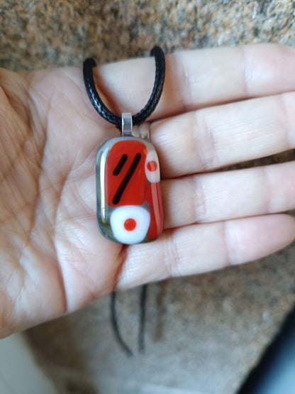 Handcrafted red colourful fused glass pendant necklace, gift for her, unique statement jewelry