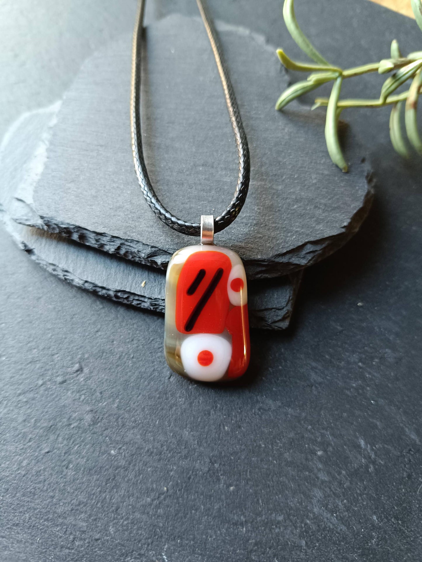 Handcrafted red colourful fused glass pendant necklace, gift for her, unique statement jewelry