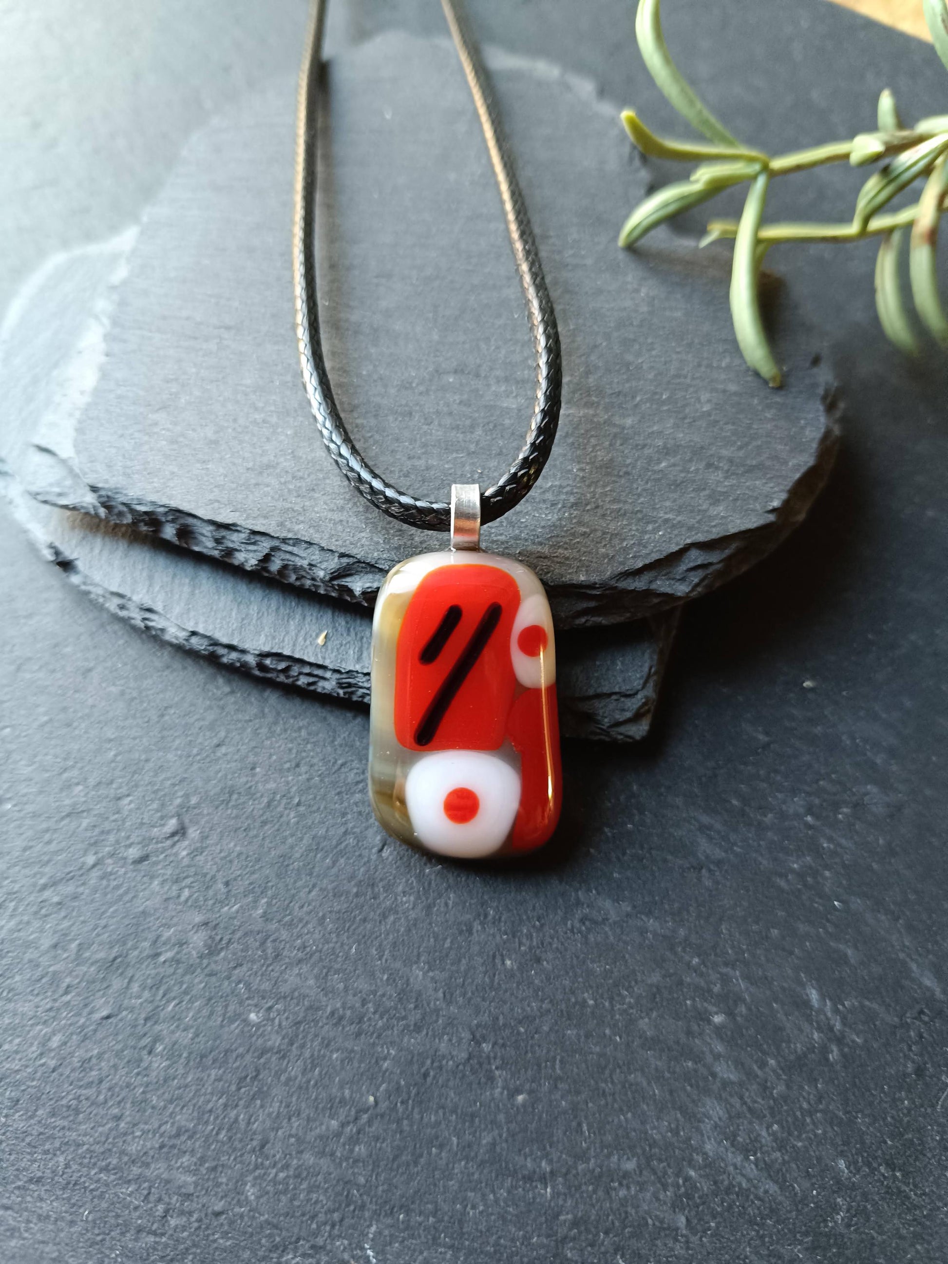 Handcrafted red colourful fused glass pendant necklace, gift for her, unique statement jewelry