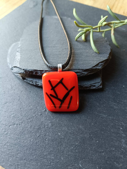 Handmade red and black fused glass pendant necklace, original creation, letterbox birthday gift for her