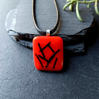 Handmade red and black fused glass pendant necklace, original creation, letterbox birthday gift for her