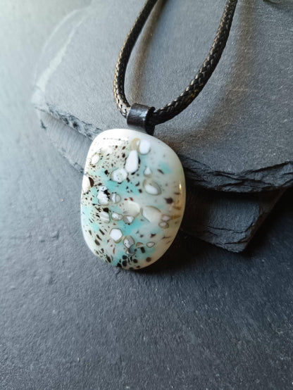 Handmade Fused Glass Pendant with cord, artisan handmade jewellery
