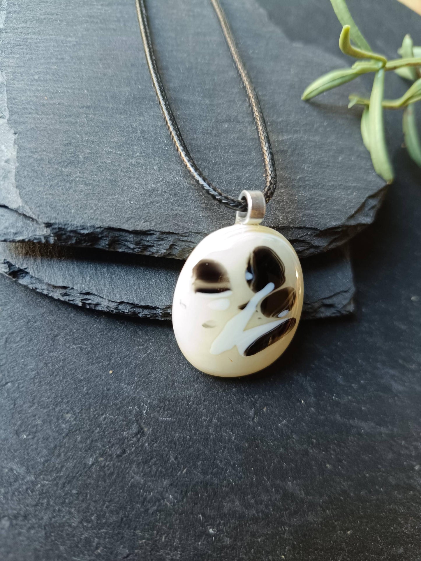 Abstract fused glass pendant with necklace, artisan handmade jewellery
