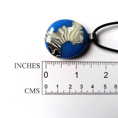 Blue and White Swirl Handmade Fused Glass Pendant with Necklace, Handmade Artisan Jewellery