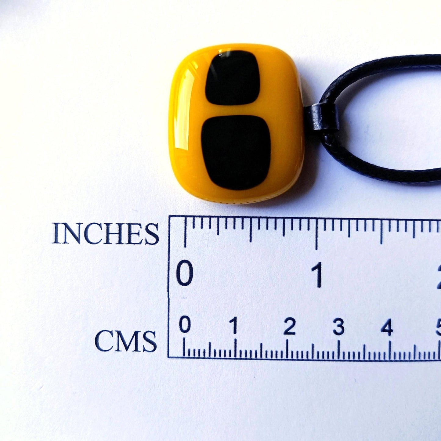 Yellow and Black Fused Glass Pendant with cord necklace, gender-neutral handmade jewellery