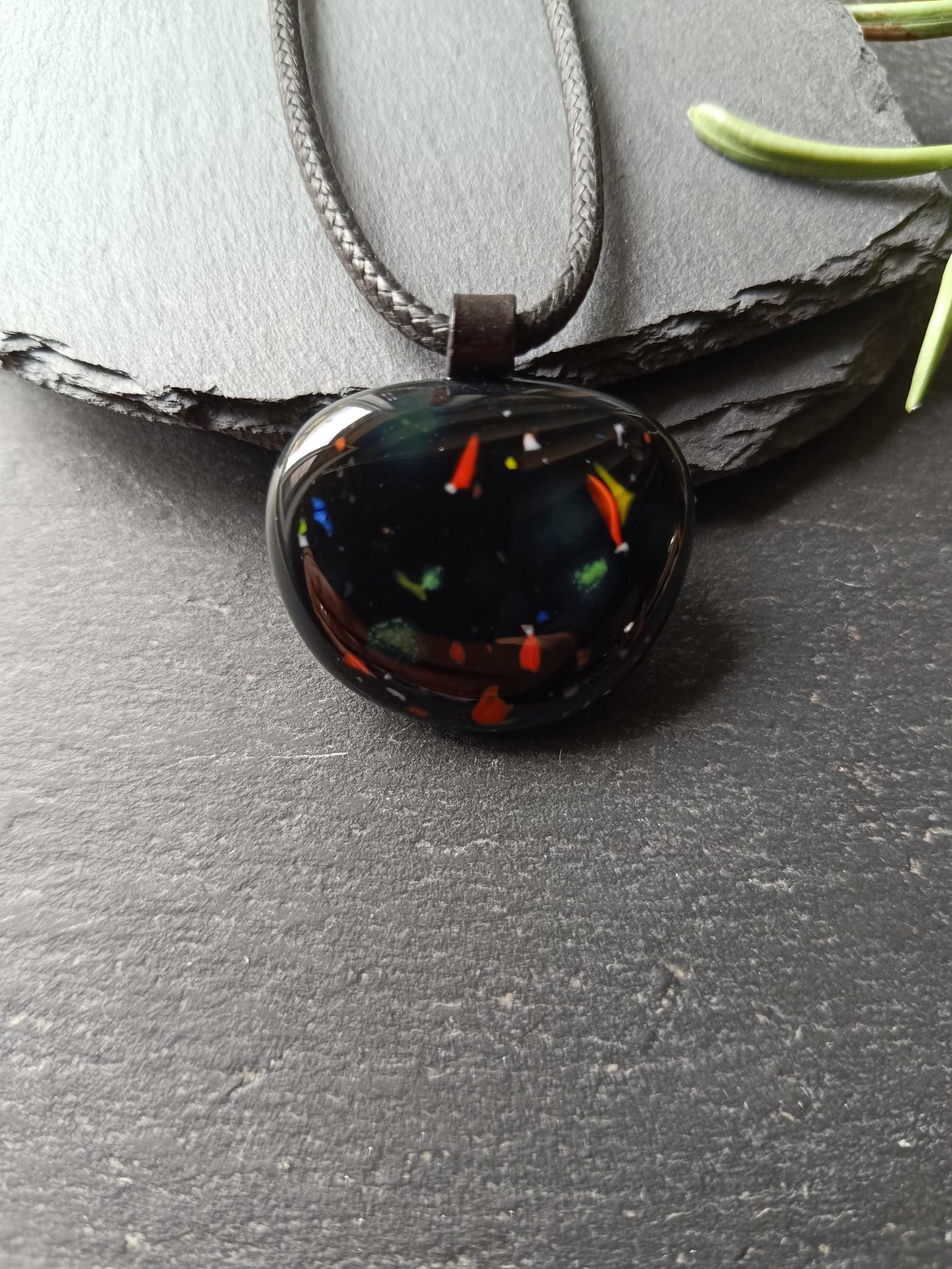 Speckled black glass necklace pendant, handmade jewelry created from an old marble - BlixxiCreations