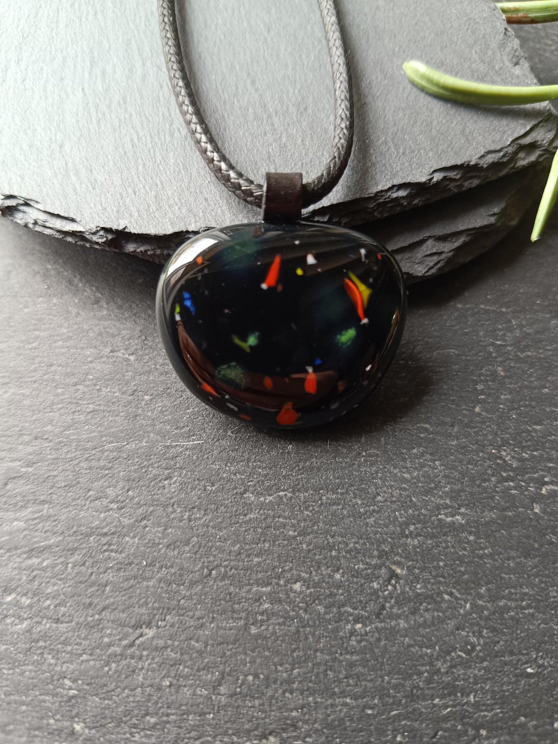 Speckled black glass necklace pendant, handmade jewelry created from an old marble - BlixxiCreations