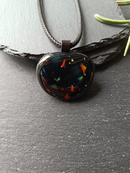 Speckled black glass necklace pendant, handmade jewelry created from an old marble - BlixxiCreations