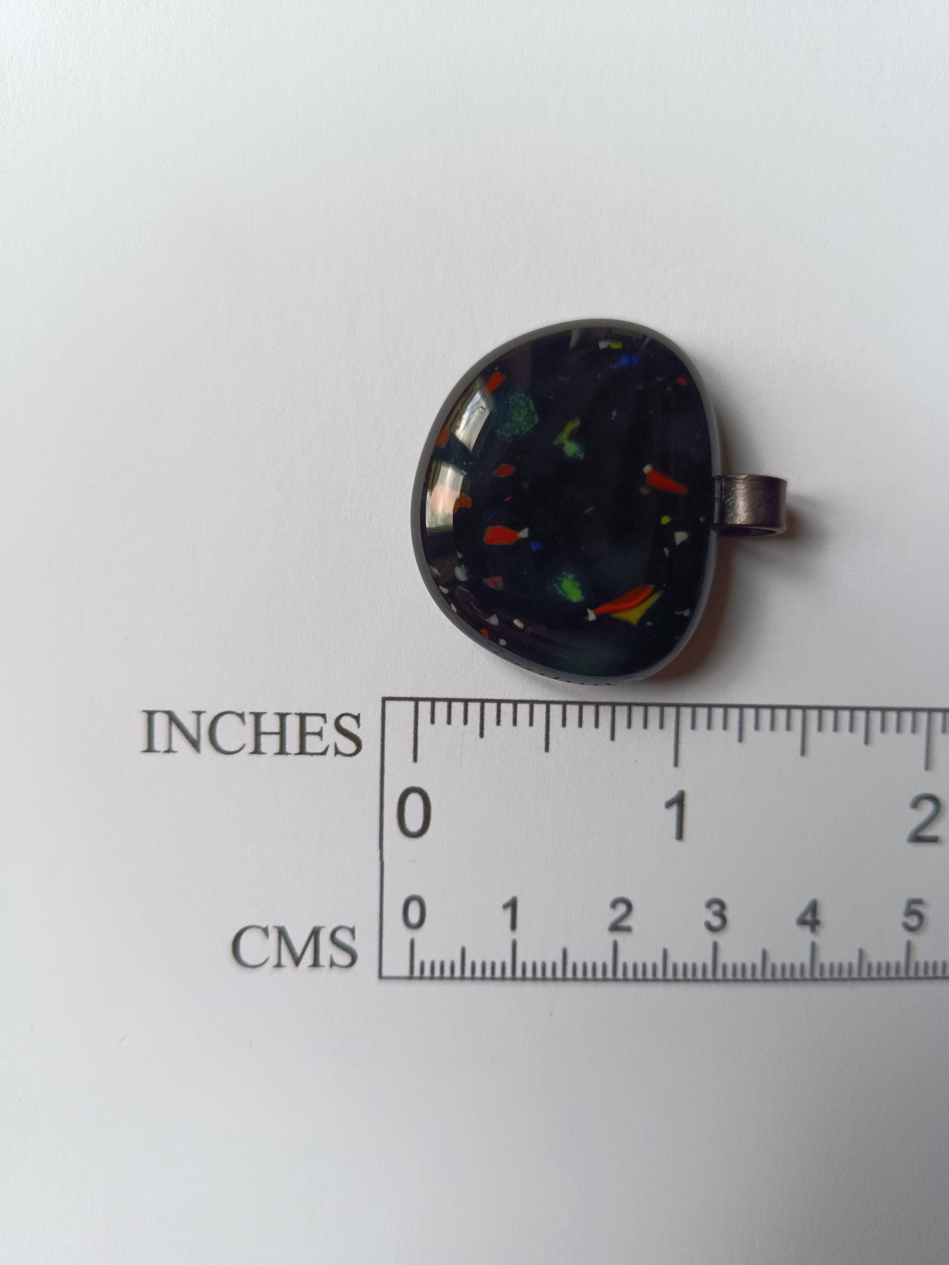 Speckled black glass necklace pendant, handmade jewelry created from an old marble - BlixxiCreations