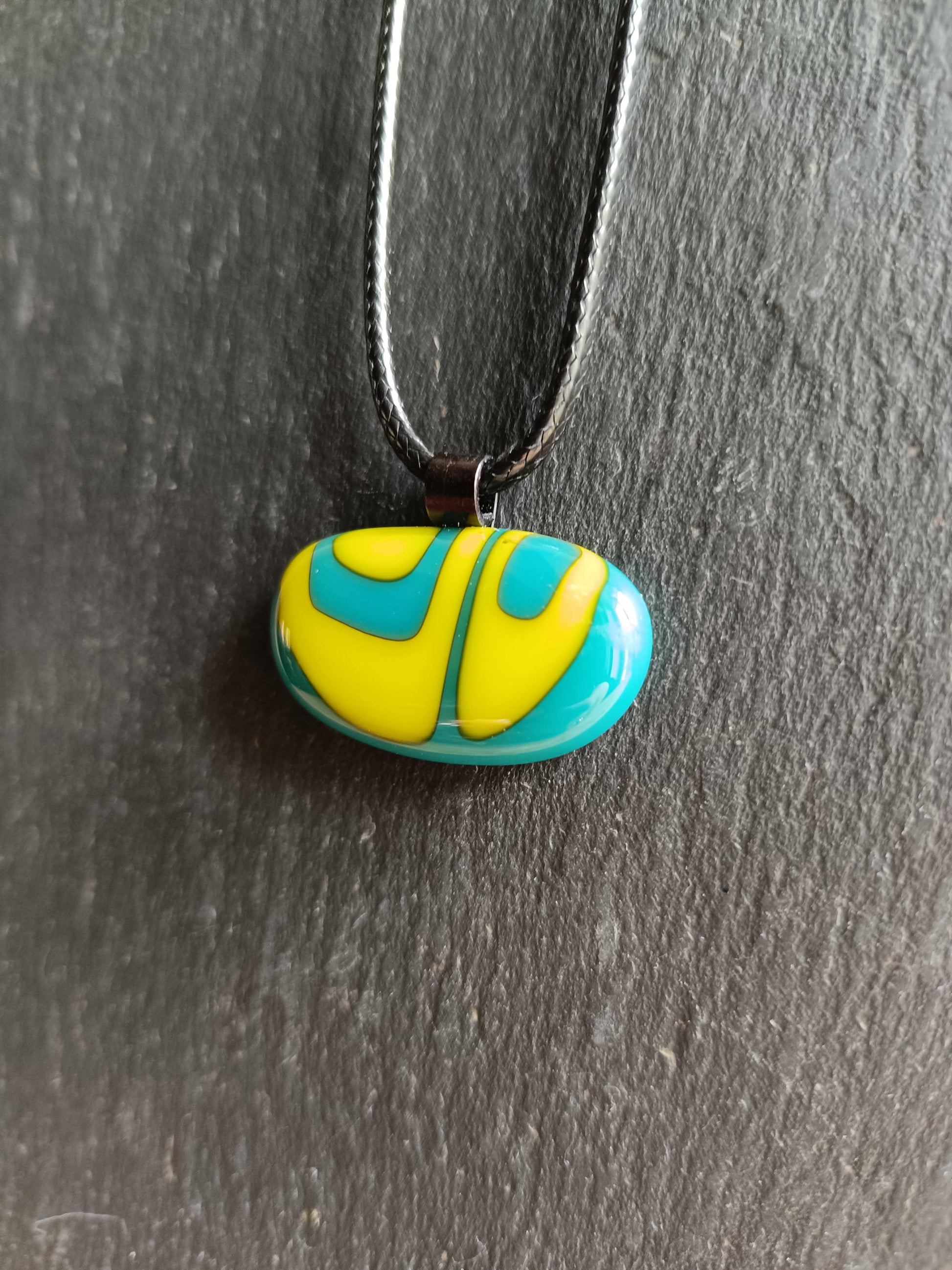 Teal fused glass pendant necklace, handmade artisan jewellery