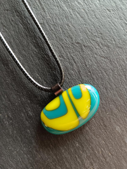 Teal fused glass pendant necklace, handmade artisan jewellery