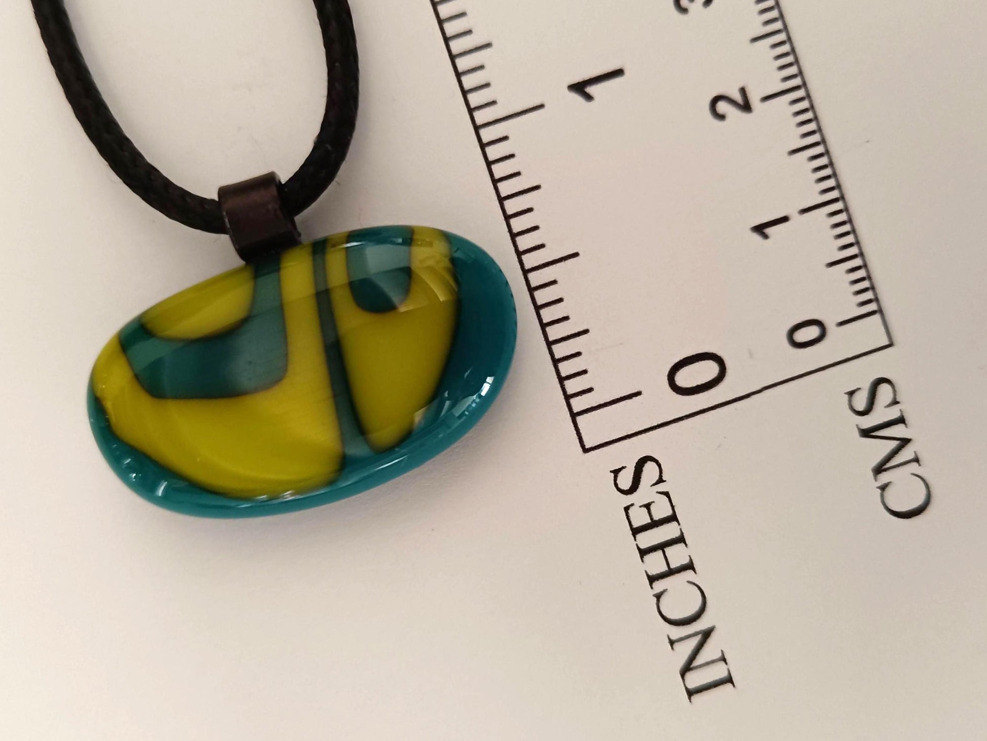 Teal fused glass pendant necklace, handmade artisan jewellery