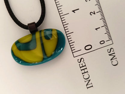 Teal fused glass pendant necklace, handmade artisan jewellery