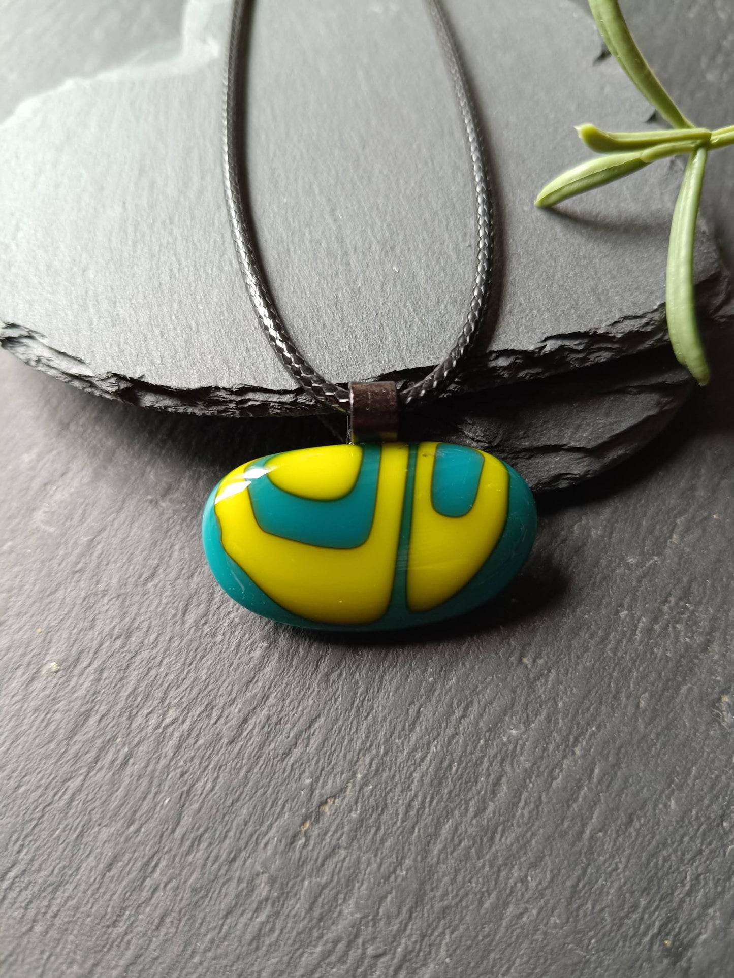 Teal fused glass pendant necklace, handmade artisan jewellery