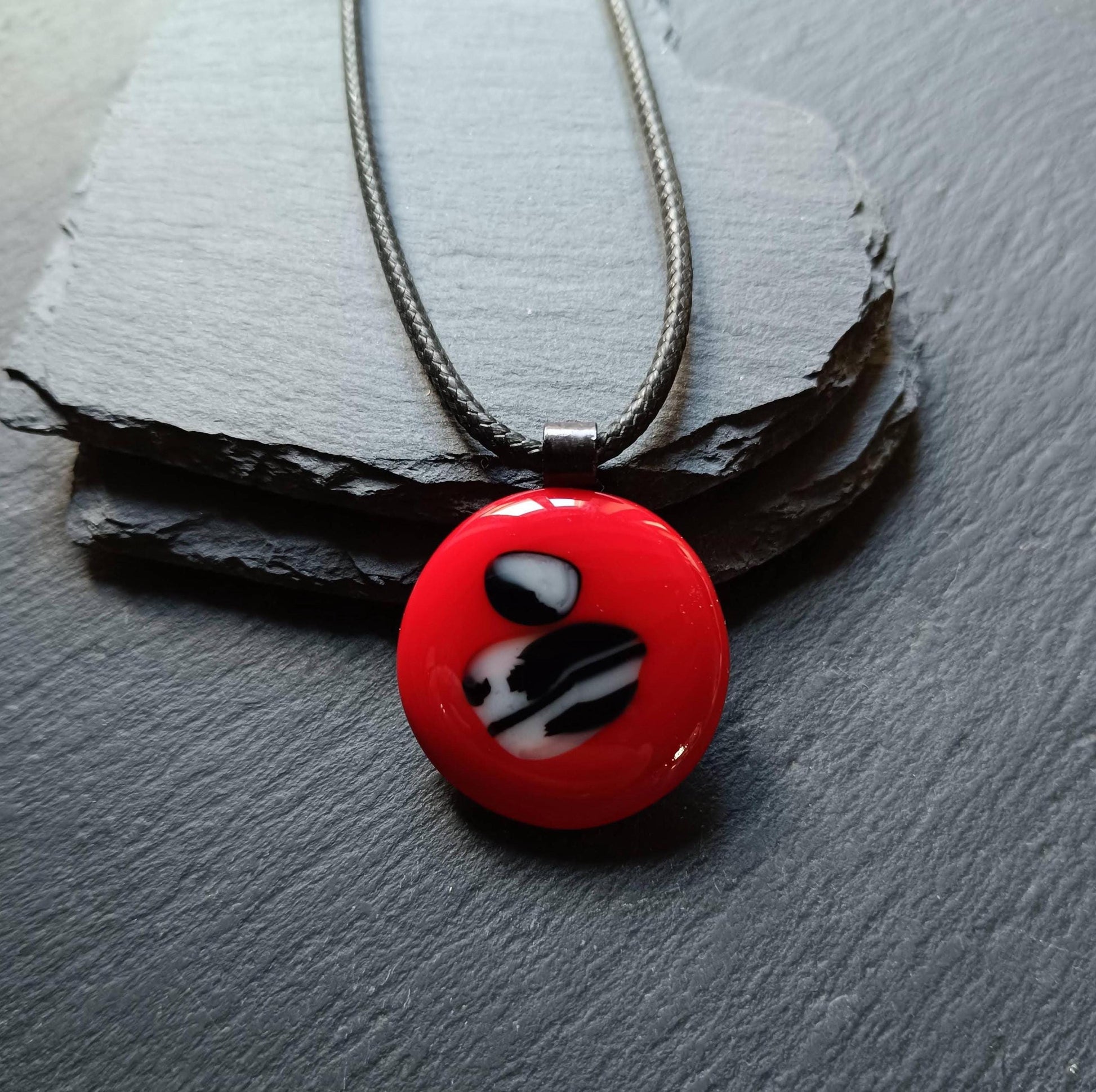 Red fused glass pendant necklace, handmade red jewellery, birthday gift for her or for him, easy to mail gift, gender-neutral idea