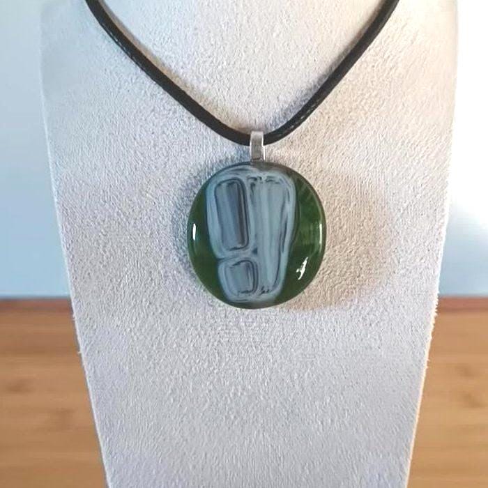 Handmade fused transparent green glass pendant necklace, minimal jewellery, gift for him or her, letterbox gift