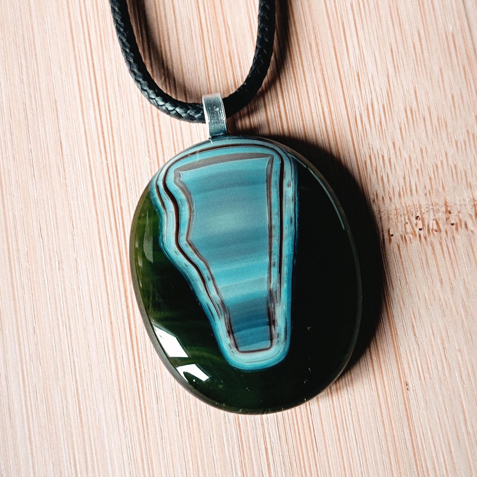 Handmade fused transparent green glass pendant necklace, minimal jewellery, gift for him or her, letterbox gift