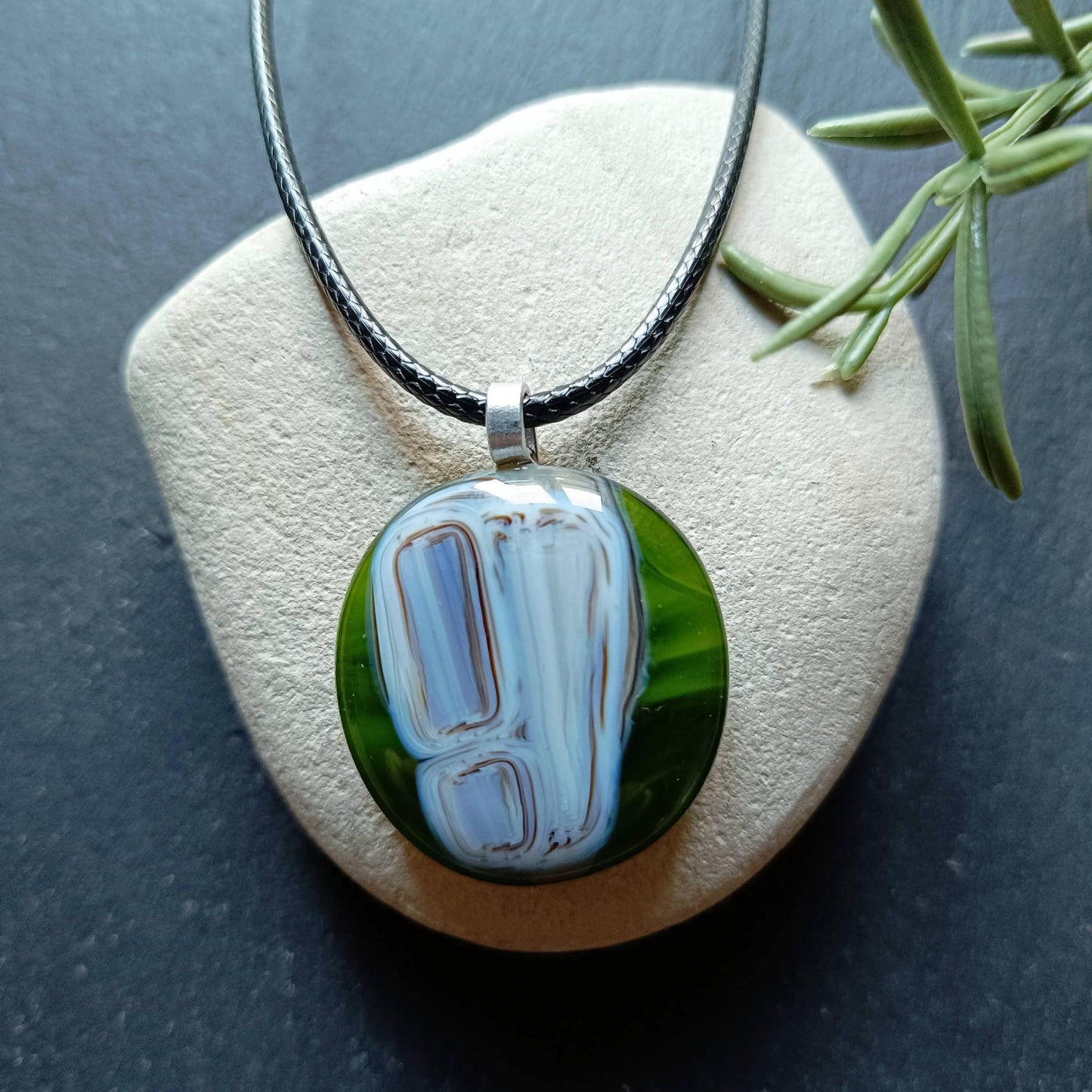 Handmade fused transparent green glass pendant necklace, minimal jewellery, gift for him or her, letterbox gift