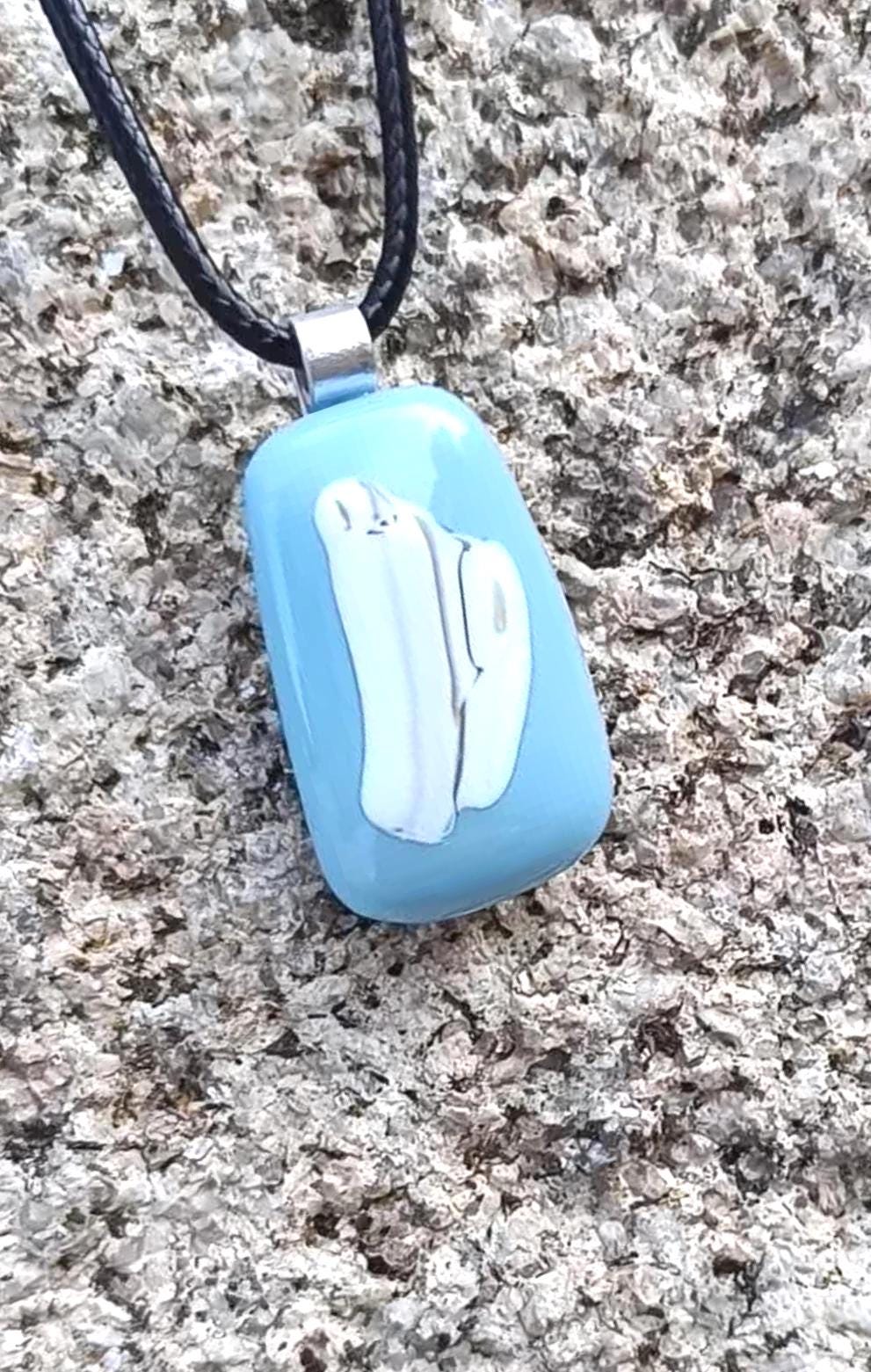 Handmade Blue Fused Glass Pendant - Unique Boho Necklace for Mom Sister Friend - Gift Idea with Wax Cord and Jute Pouch