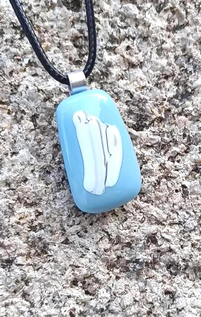 Handmade Blue Fused Glass Pendant - Unique Boho Necklace for Mom Sister Friend - Gift Idea with Wax Cord and Jute Pouch
