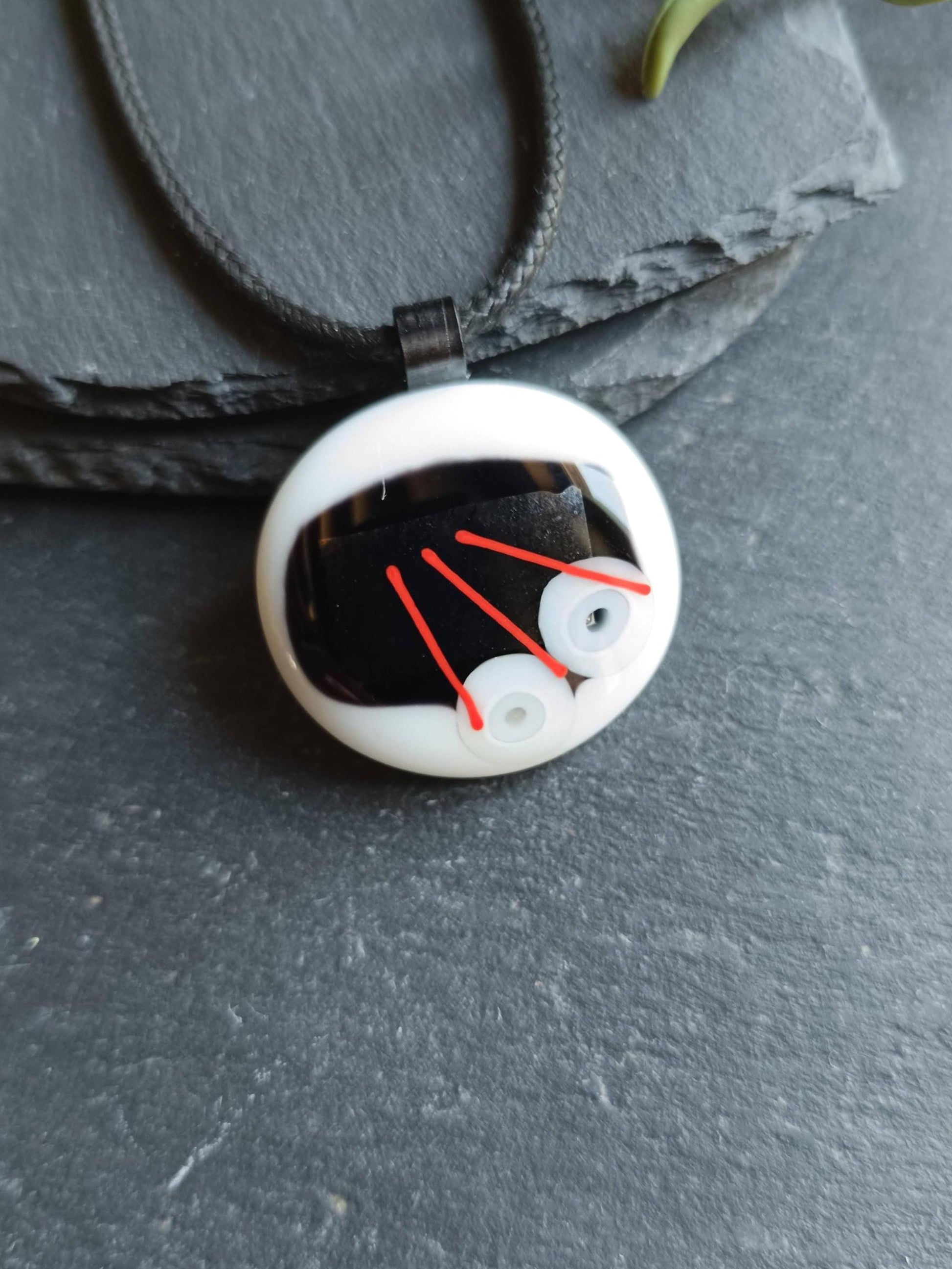 Handmade fused funky glass abstract pendant necklace, gender-neutral gift, easy to mail birthday present, original unique gift idea