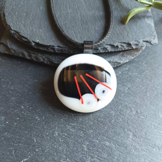 Handmade fused funky glass abstract pendant necklace, gender-neutral gift, easy to mail birthday present, original unique gift idea