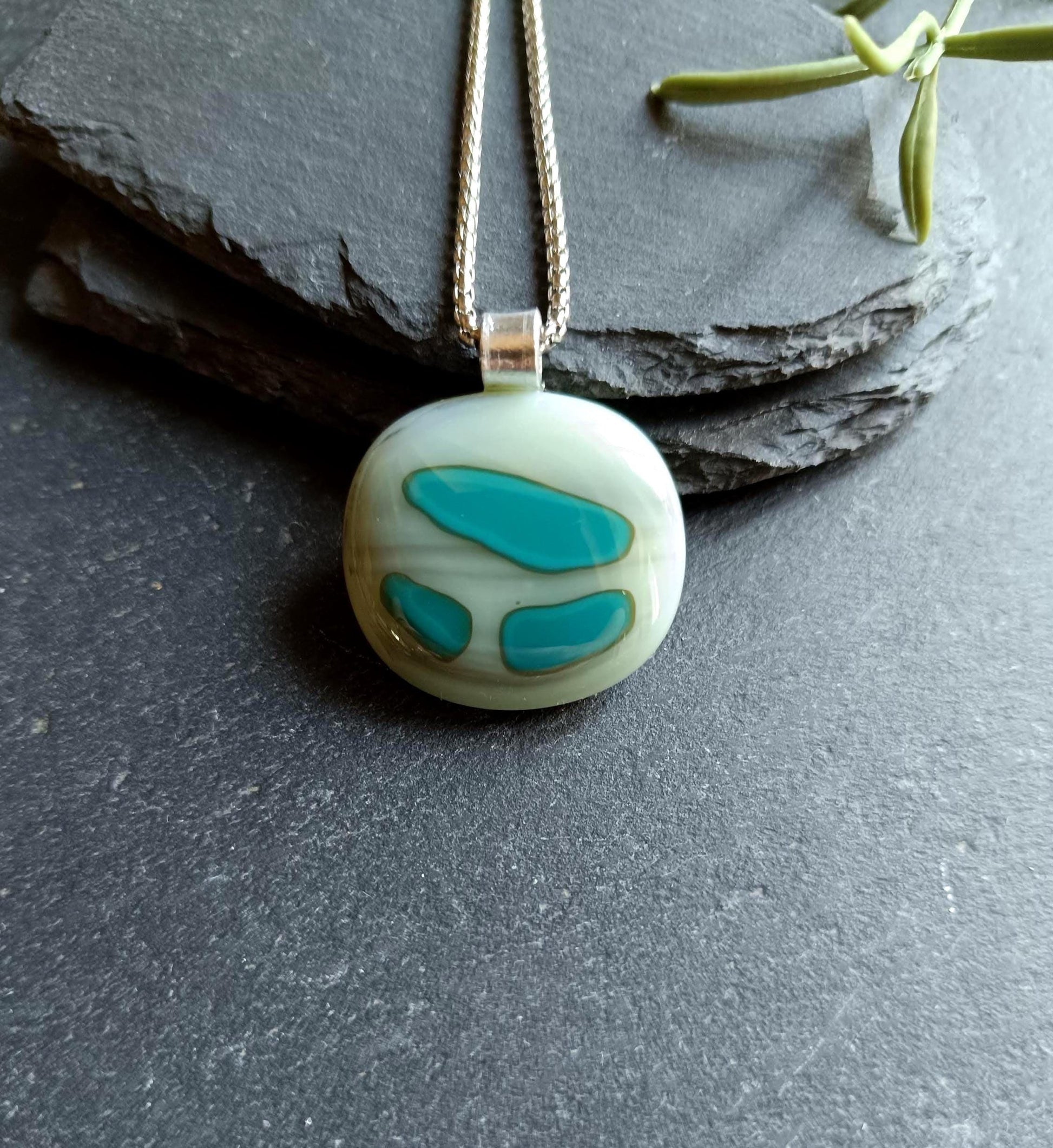 Fused Glass Abstract Pendant with necklace, handmade jewellery