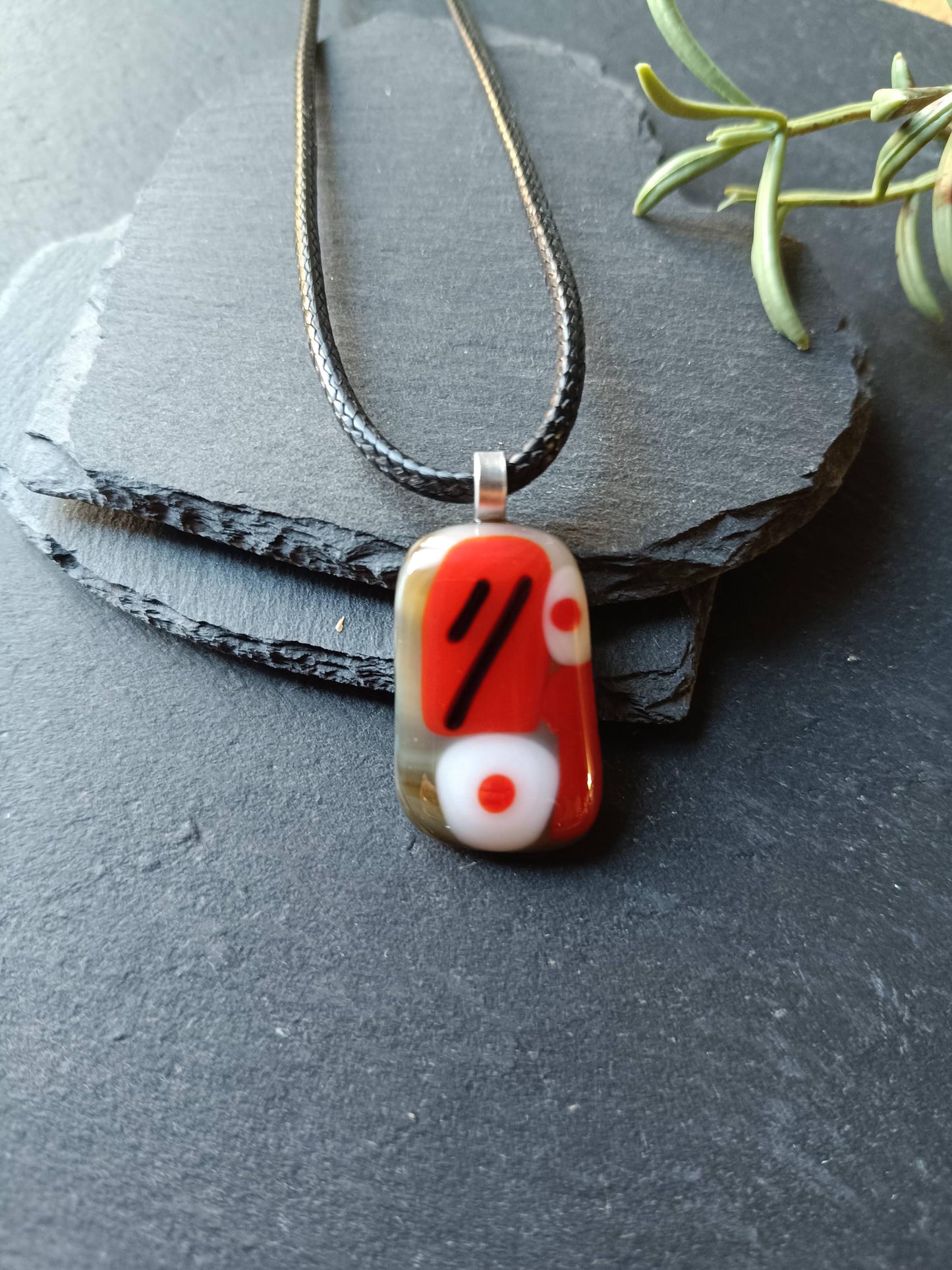 Handcrafted red colourful fused glass pendant necklace, gift for her, unique statement jewelry