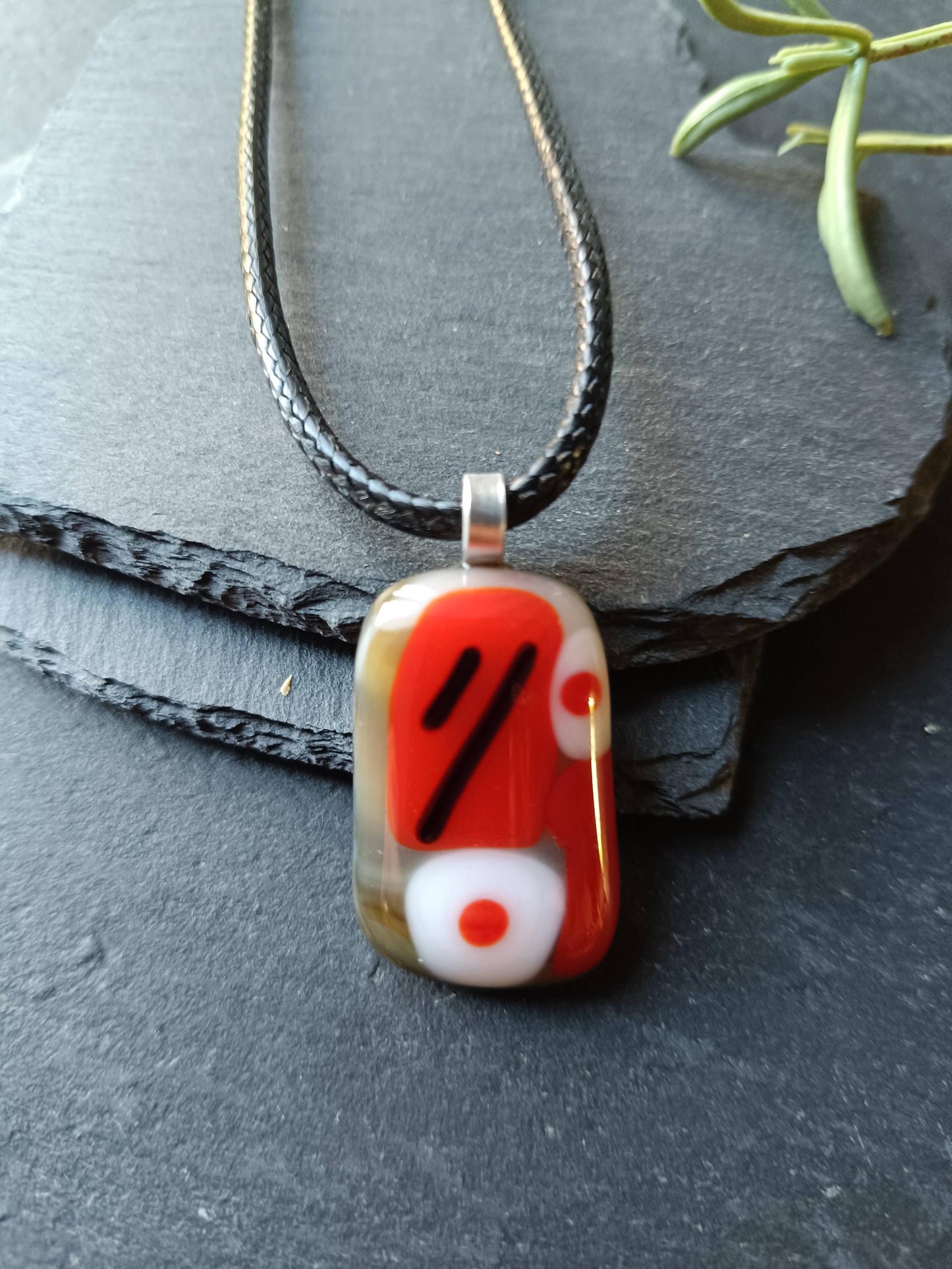 Handcrafted red colourful fused glass pendant necklace, gift for her, unique statement jewelry