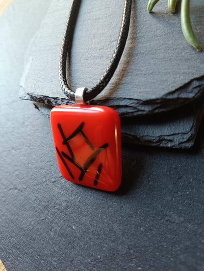 Handmade red and black fused glass pendant necklace, original creation, letterbox birthday gift for her